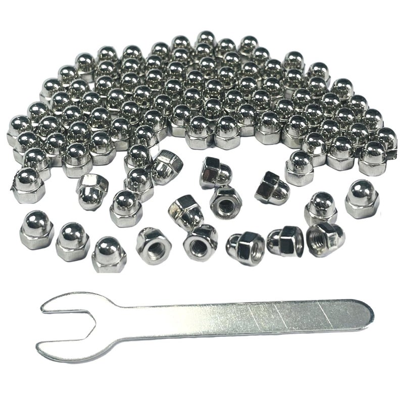 ZDingTech 100pcs M3-0.5 Acorn Cap Nuts,M3-0.5 Cap Nuts,Acorn Hex Cap Dome Head Nuts,Dome Nuts,304 Stainless Steel Acorn Nuts,Hardware Nuts,18-8,Bright Finish with Open End Wrench - Image 5